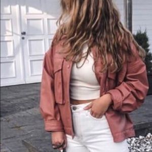 zara pink faux leather jacket